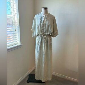 Burning Torch sz XS oversized silk striped cream maxi dress caftan EUC mumu boho